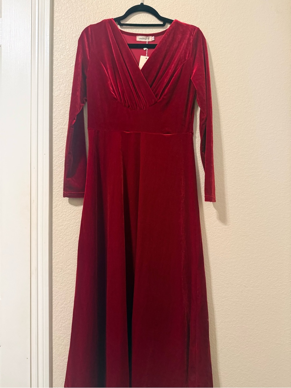 Leadingstars Deep Red Velvet Long Sleeve Maxi Dress